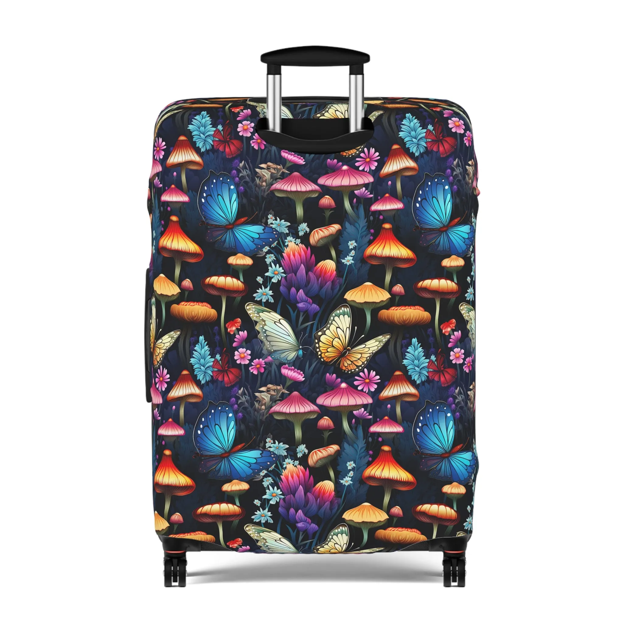 Neon Nocturne: Illuminated Butterfly and Mushroom Silhouettes Against the Night Sky  - Luggage Protector and Cover 3 Sizes