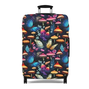 Neon Nocturne: Illuminated Butterfly and Mushroom Silhouettes Against the Night Sky  - Luggage Protector and Cover 3 Sizes