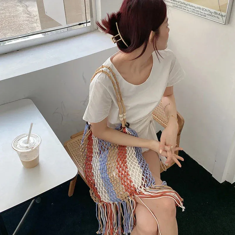 Ocean Breeze Woven Tote - Stylish Beach Bag