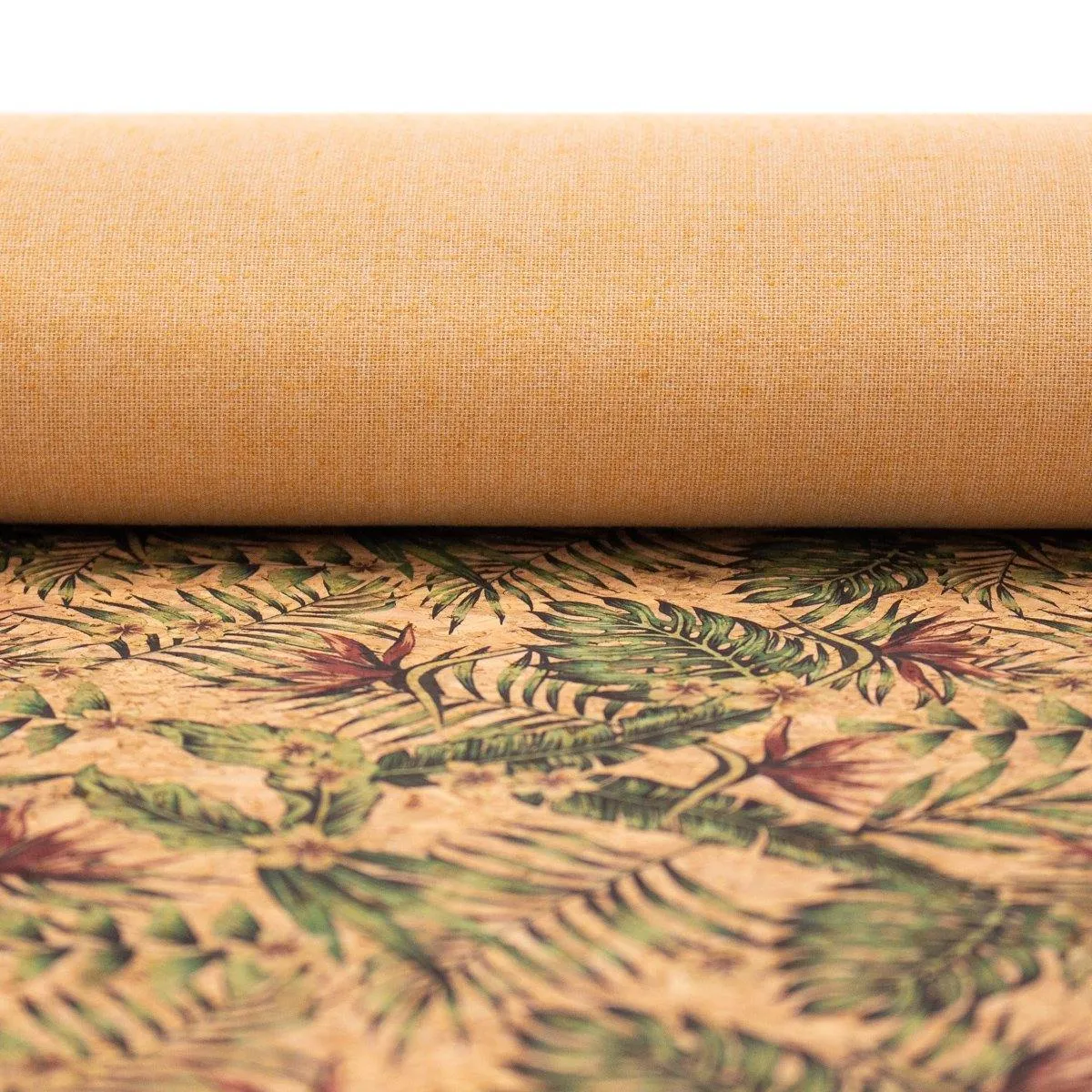 Palm leaves and floral pattern cork fabric COF-377