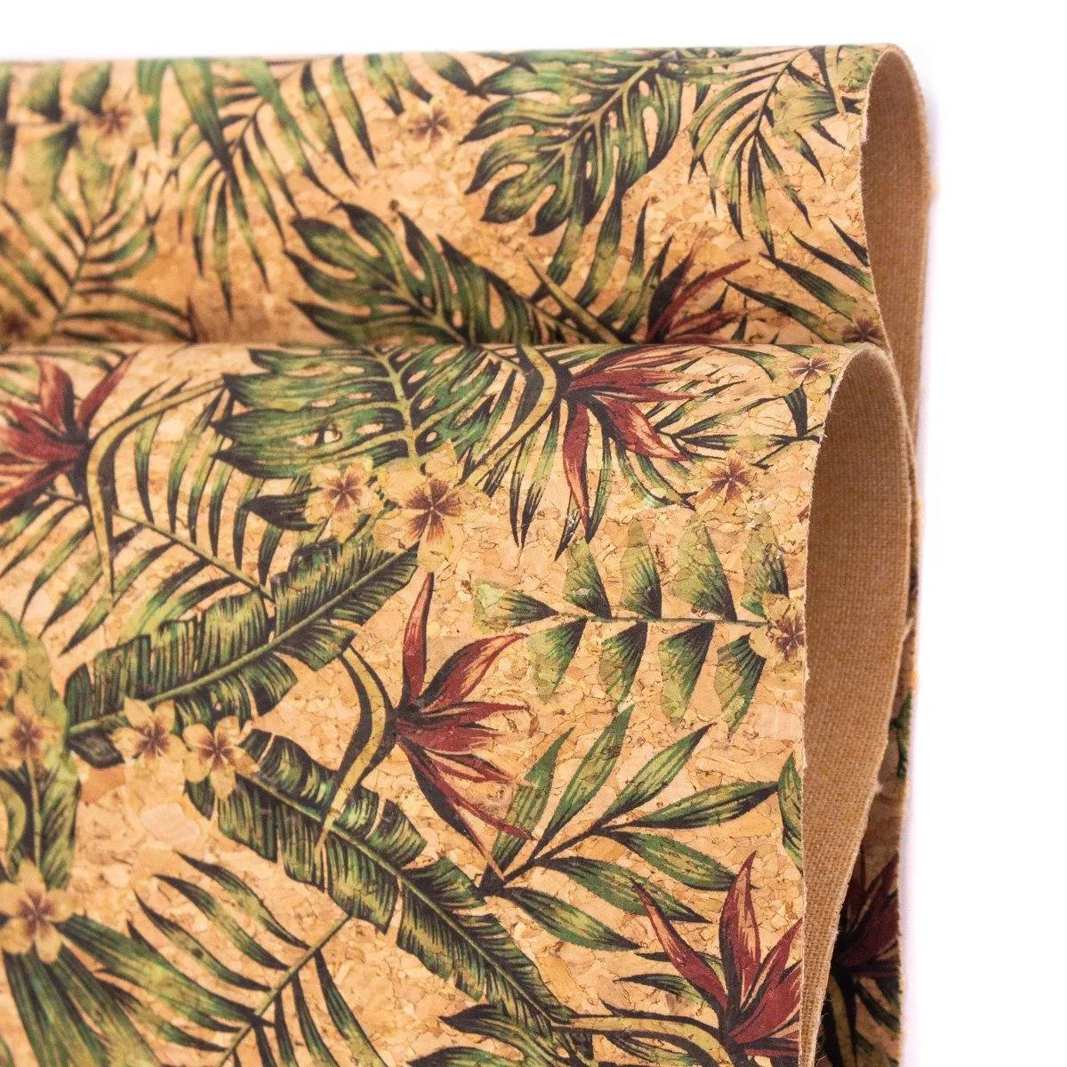 Palm leaves and floral pattern cork fabric COF-377