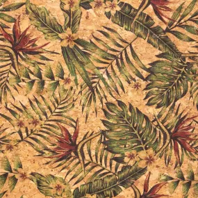 Palm leaves and floral pattern cork fabric COF-377