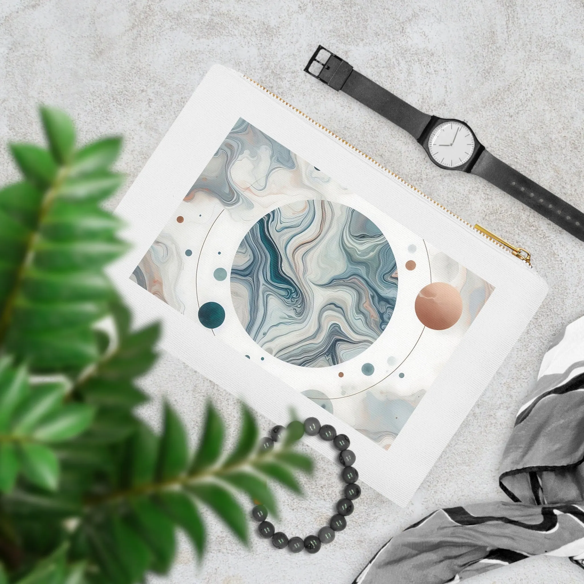 Pastel colors with marbling pattern and space theme cosmetic  Bag