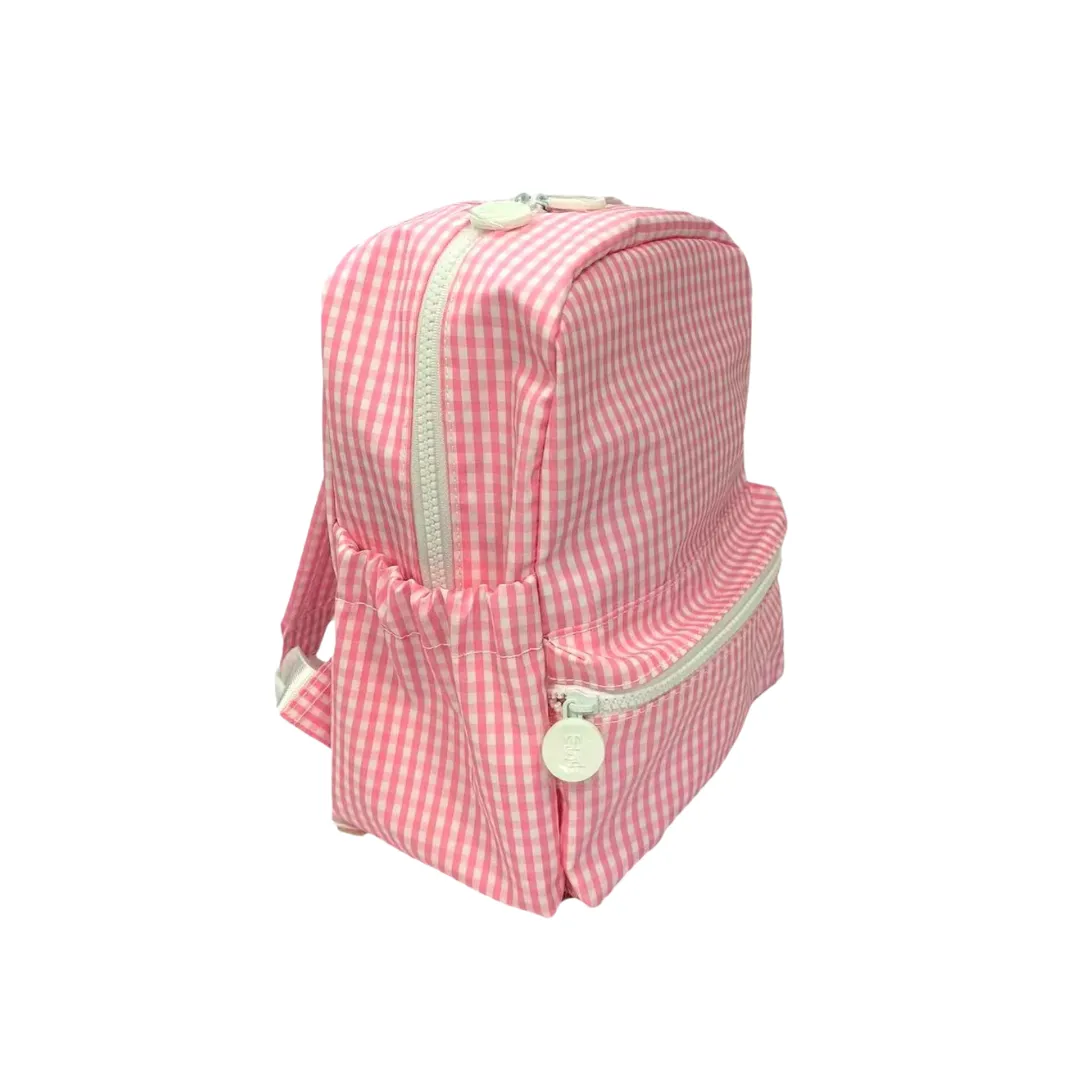 Personalized Small Nylon Backpack Gingham Pink