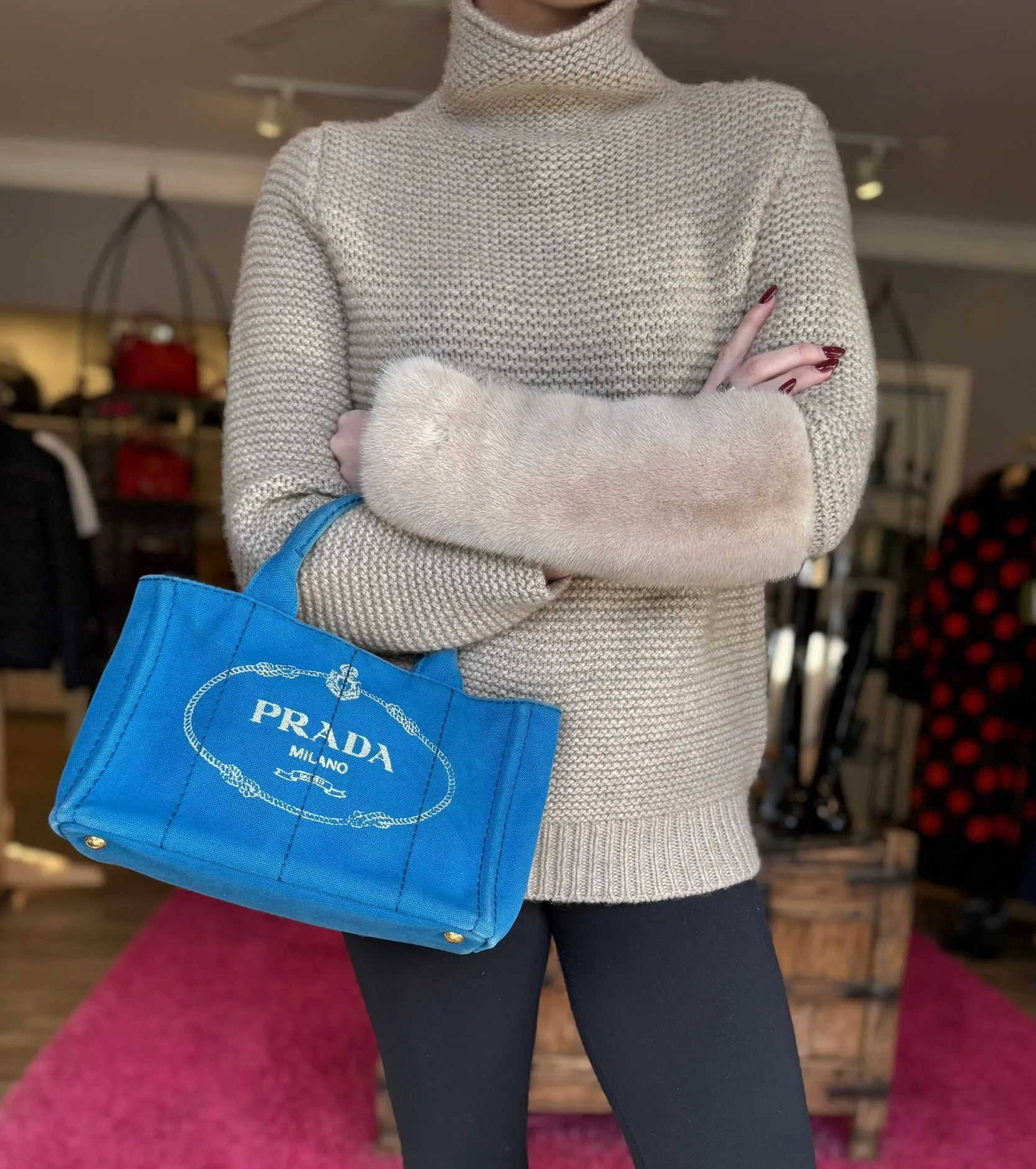 PRADA Canapa Convertible Canvas Small Tote