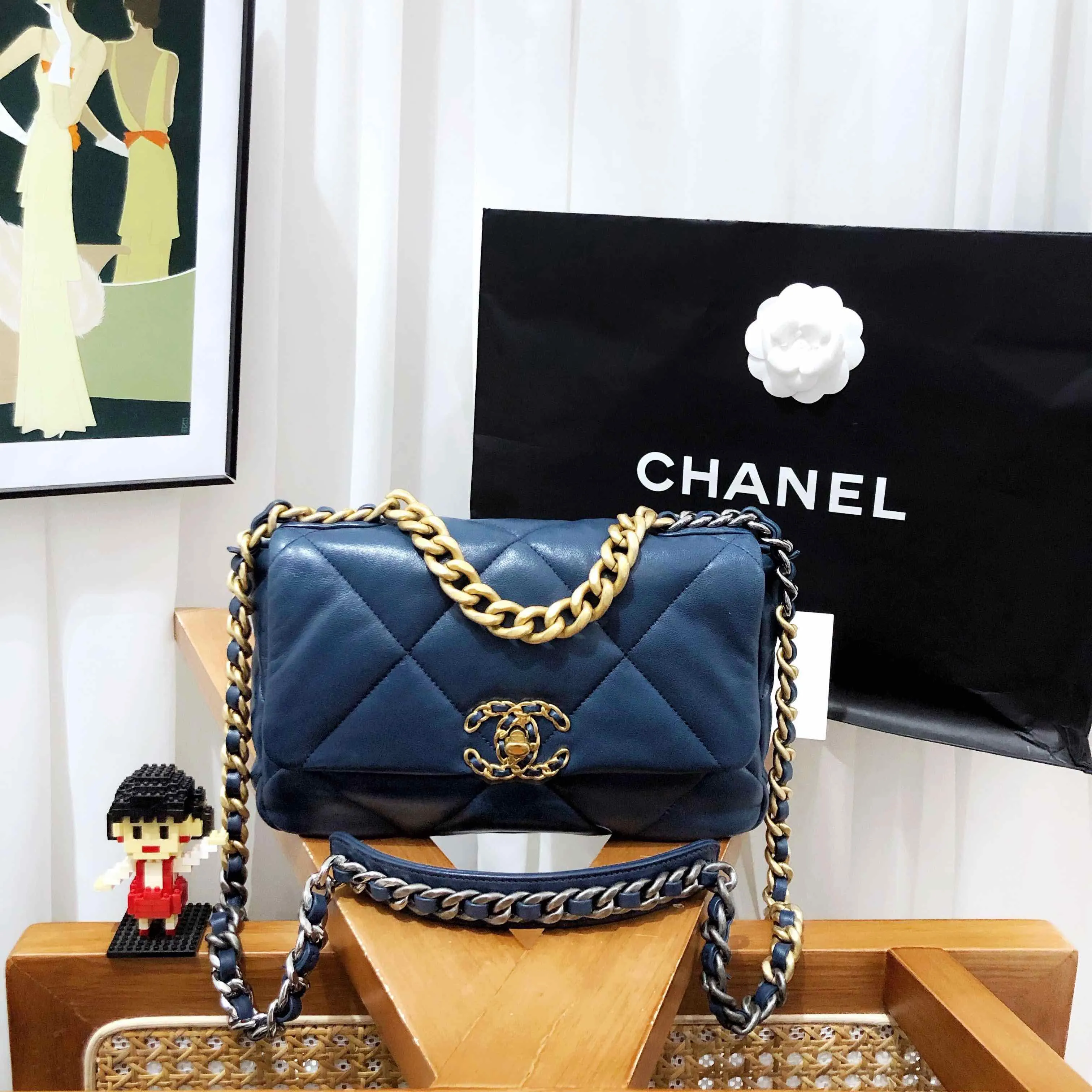 Preloved Chanel 19 Bag Navy Blue Quilted Lambskin Shoulder Bag