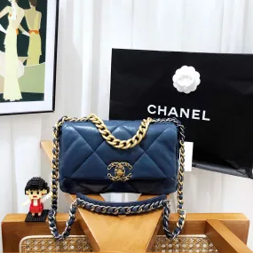 Preloved Chanel 19 Bag Navy Blue Quilted Lambskin Shoulder Bag