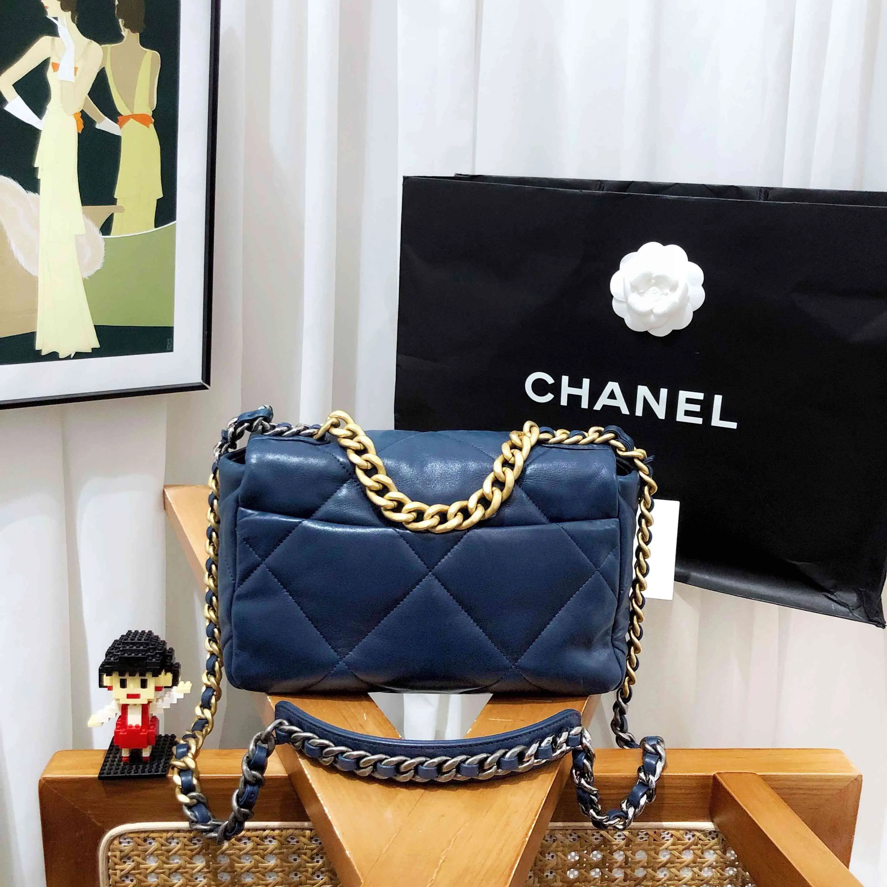 Preloved Chanel 19 Bag Navy Blue Quilted Lambskin Shoulder Bag