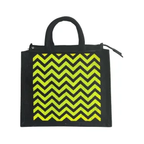 Printed Jute Regular Lunch Bag Chevron - Yellow
