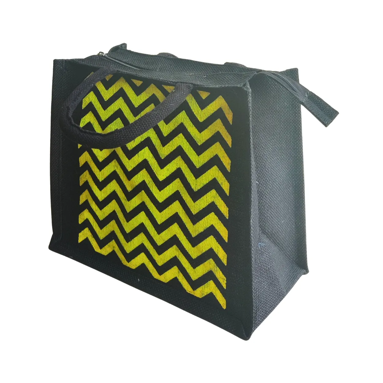 Printed Jute Regular Lunch Bag Chevron - Yellow