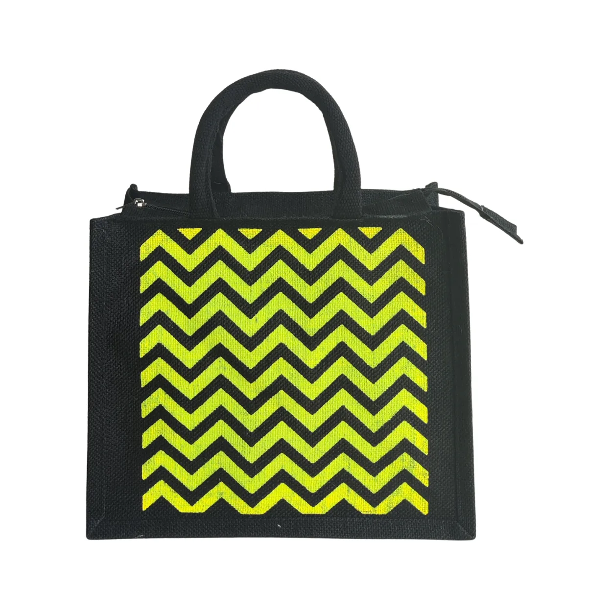 Printed Jute Regular Lunch Bag Chevron - Yellow