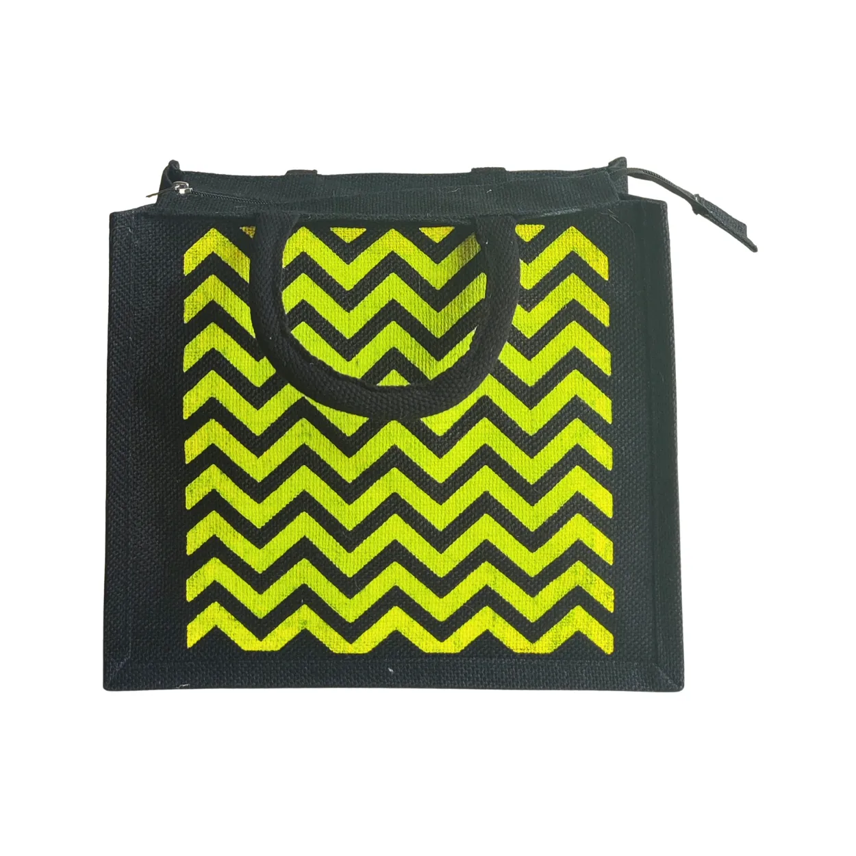 Printed Jute Regular Lunch Bag Chevron - Yellow