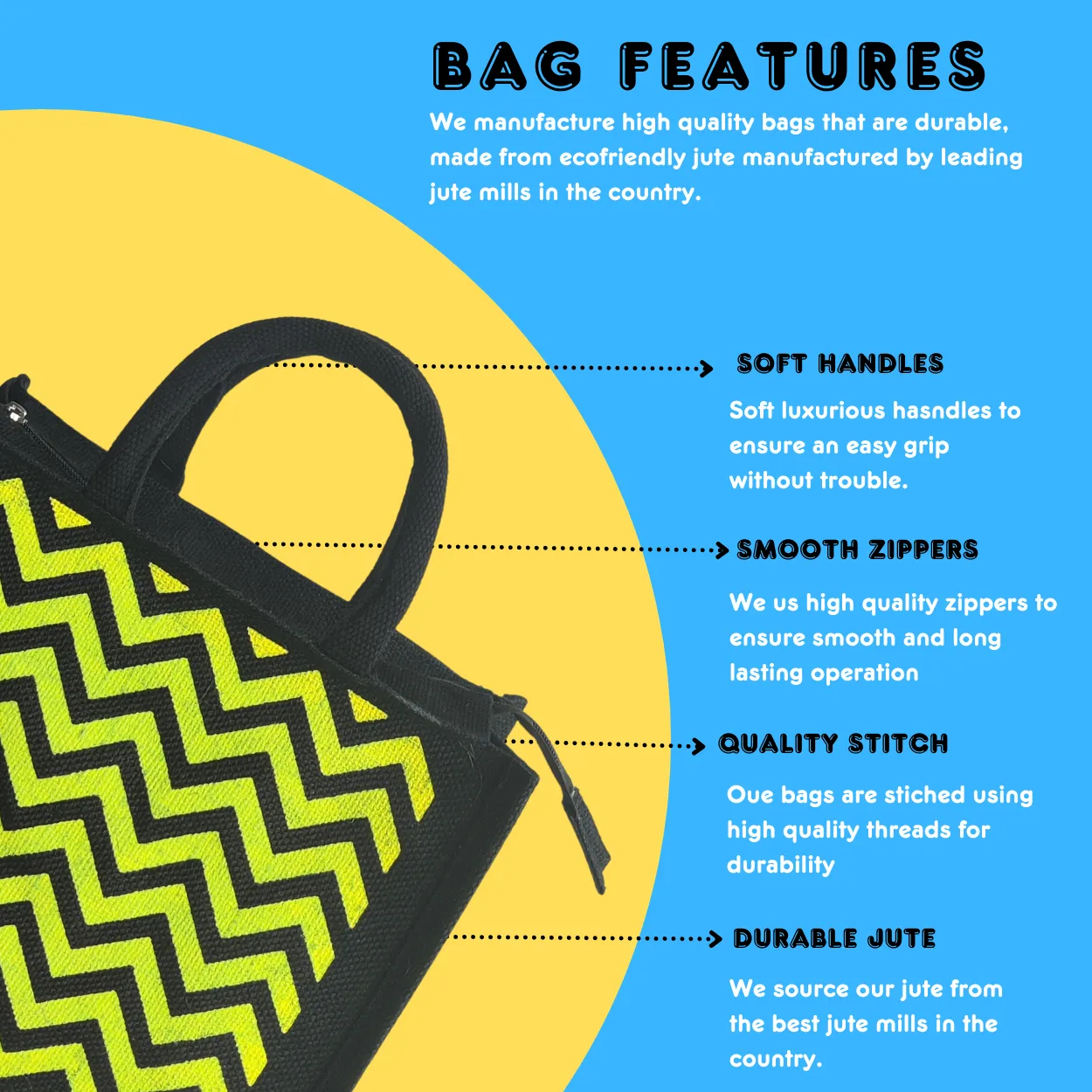 Printed Jute Regular Lunch Bag Chevron - Yellow