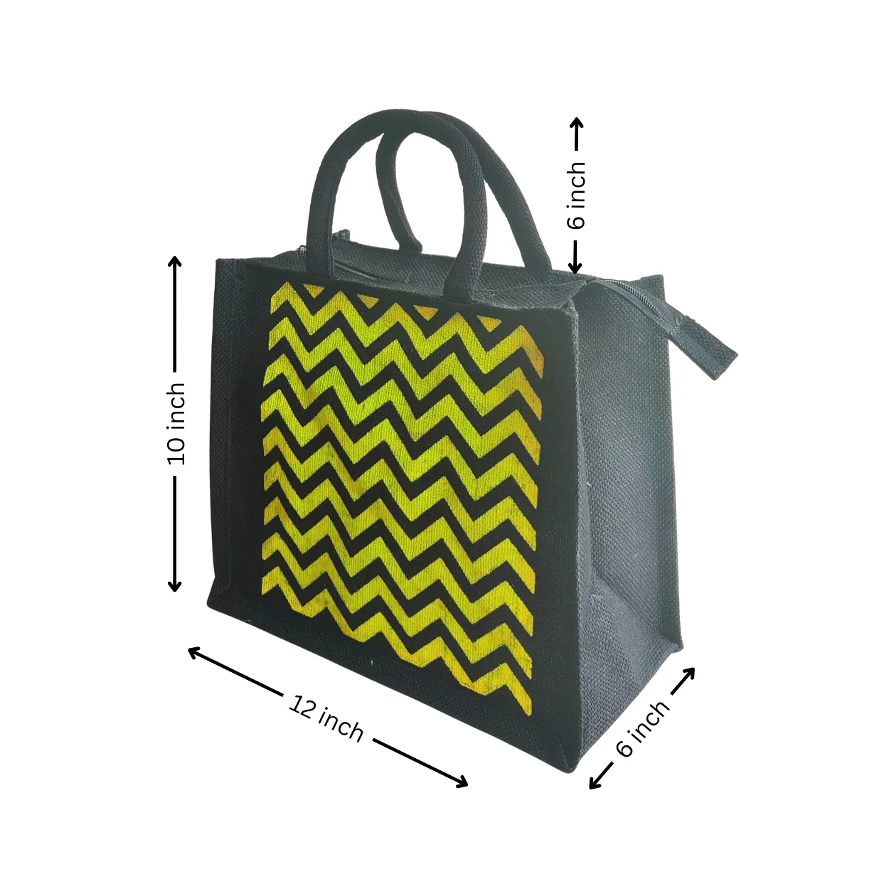 Printed Jute Regular Lunch Bag Chevron - Yellow