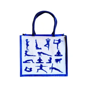 Printed Jute Shopping Bag Yoga Pose - Royal Blue Large