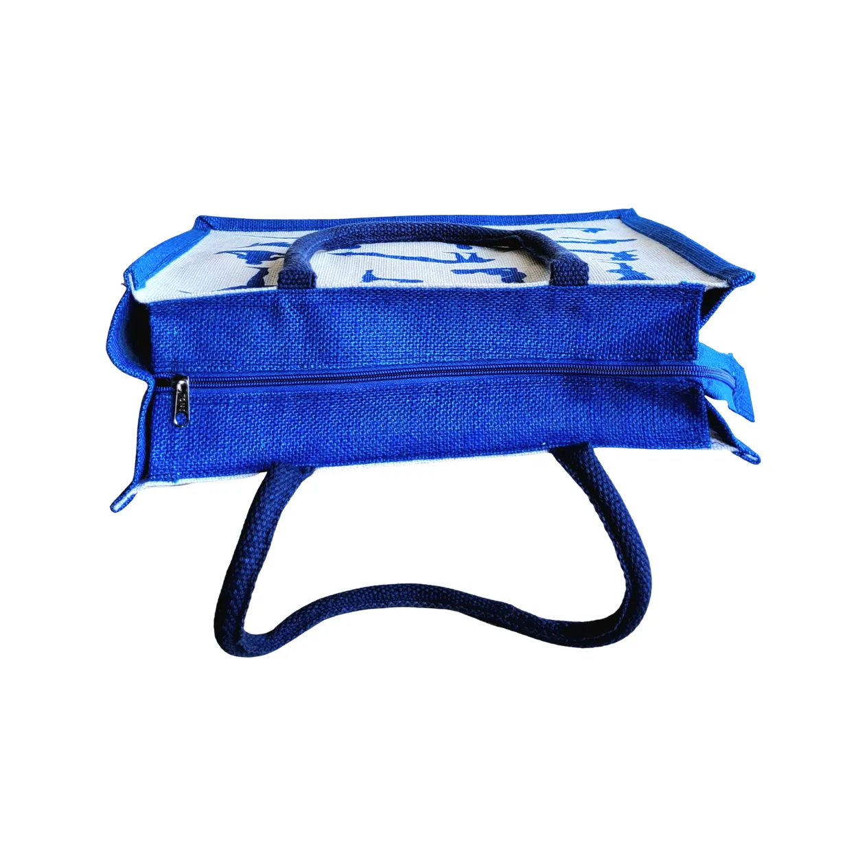 Printed Jute Shopping Bag Yoga Pose - Royal Blue Large