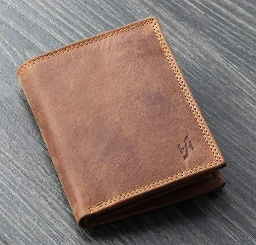 STARHIDE RFID Blocking Genuine Distressed Hunter Leather Billfold Coin Wallet For Men 1070 Brown