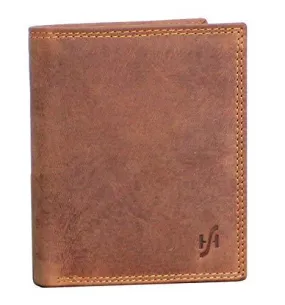 STARHIDE RFID Blocking Genuine Distressed Hunter Leather Billfold Coin Wallet For Men 1070 Brown