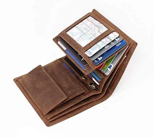 STARHIDE RFID Blocking Genuine Distressed Hunter Leather Billfold Coin Wallet For Men 1070 Brown
