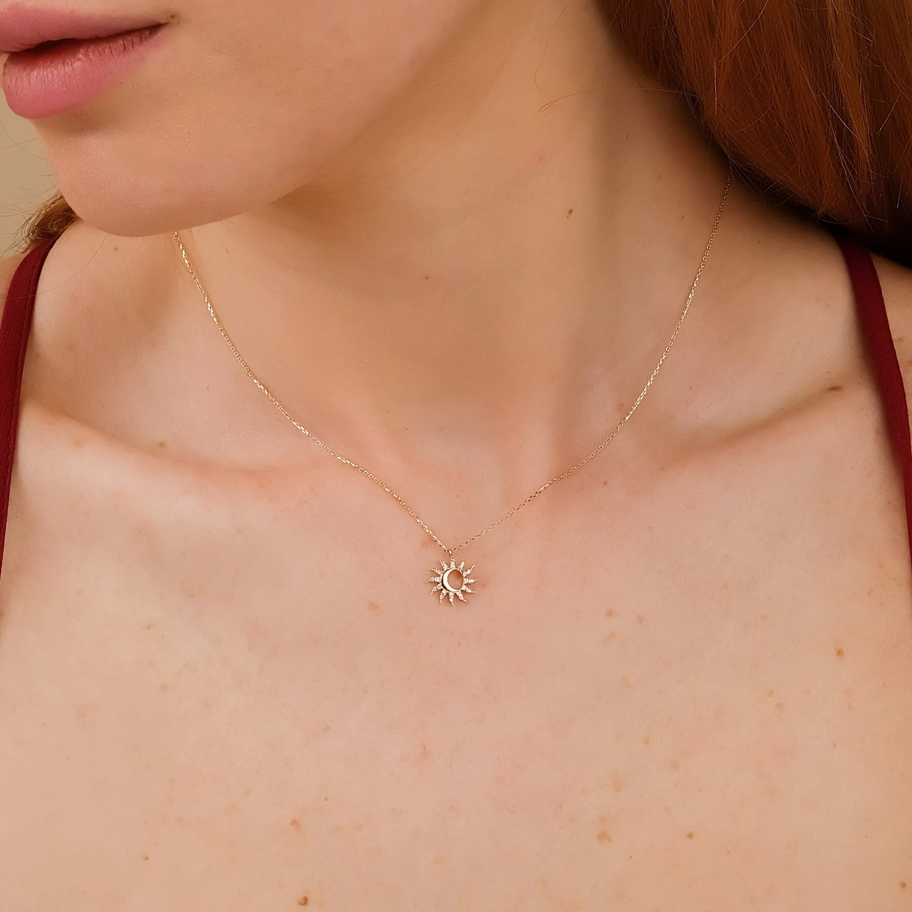 Sun & Moon Diamond Necklace, Gracie