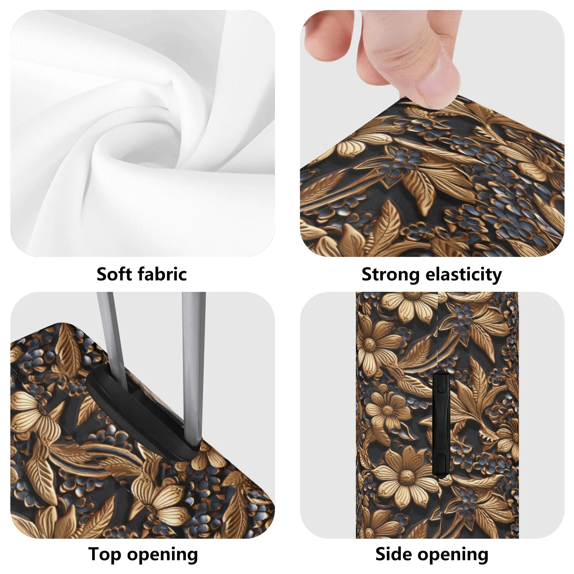 Tooled Leather Gold Flowers with Blue Accents Print Design  - Luggage Protector and Cover 3 Sizes