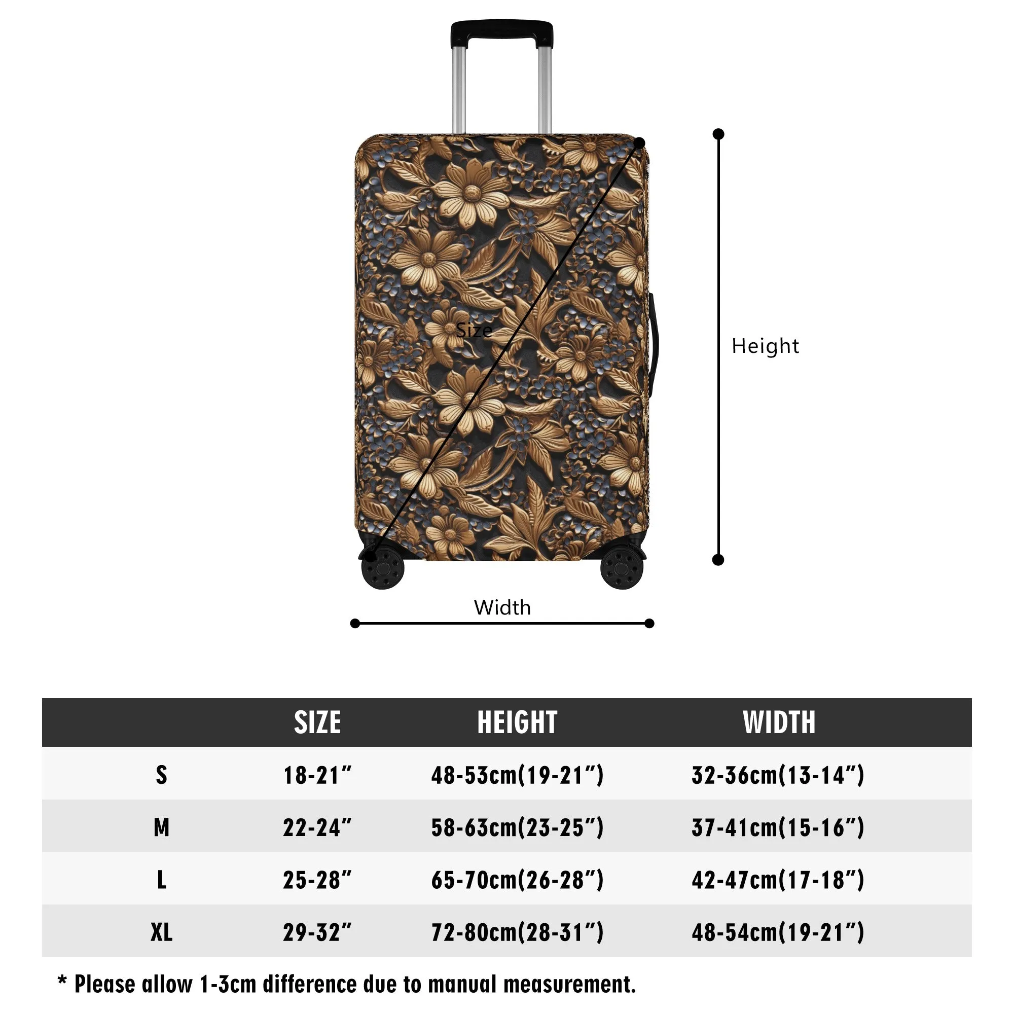 Tooled Leather Gold Flowers with Blue Accents Print Design  - Luggage Protector and Cover 3 Sizes