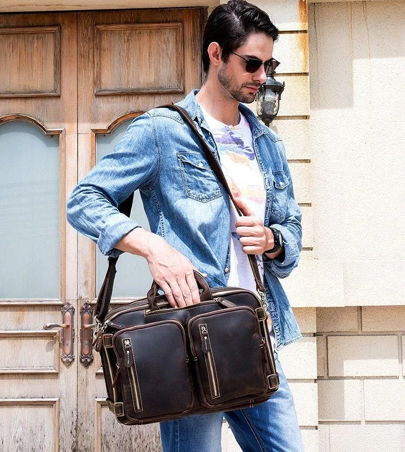 Woosir Vintage Genuine Leather Briefcase Backpack 14"