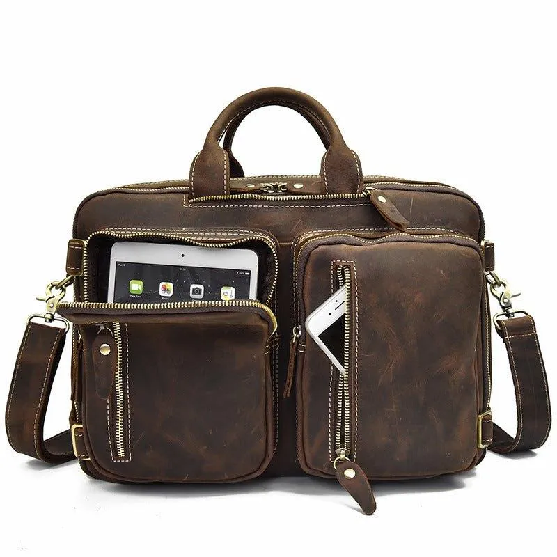 Woosir Vintage Genuine Leather Briefcase Backpack 14"