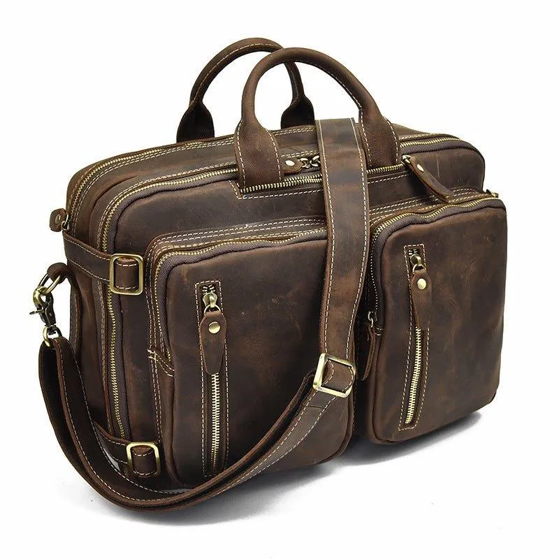 Woosir Vintage Genuine Leather Briefcase Backpack 14"